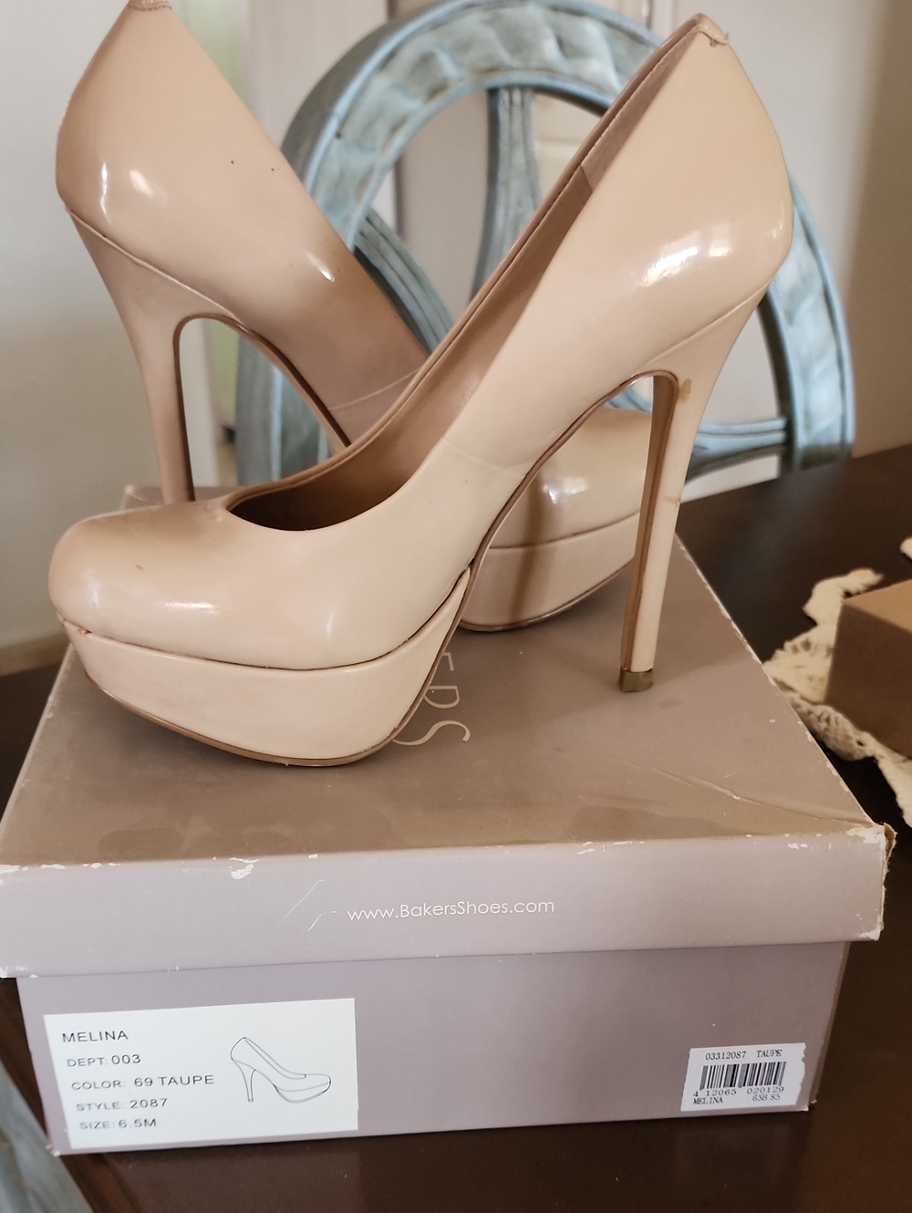 Bakers Taupe Patent High Heel Platform Pumps